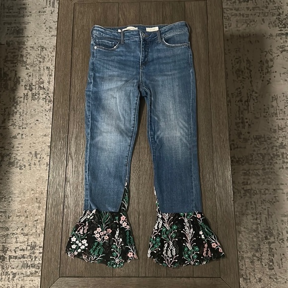 Pilcro and the Letterpress Denim - Pilcro Flared Embroidered Floral Tulle Jean